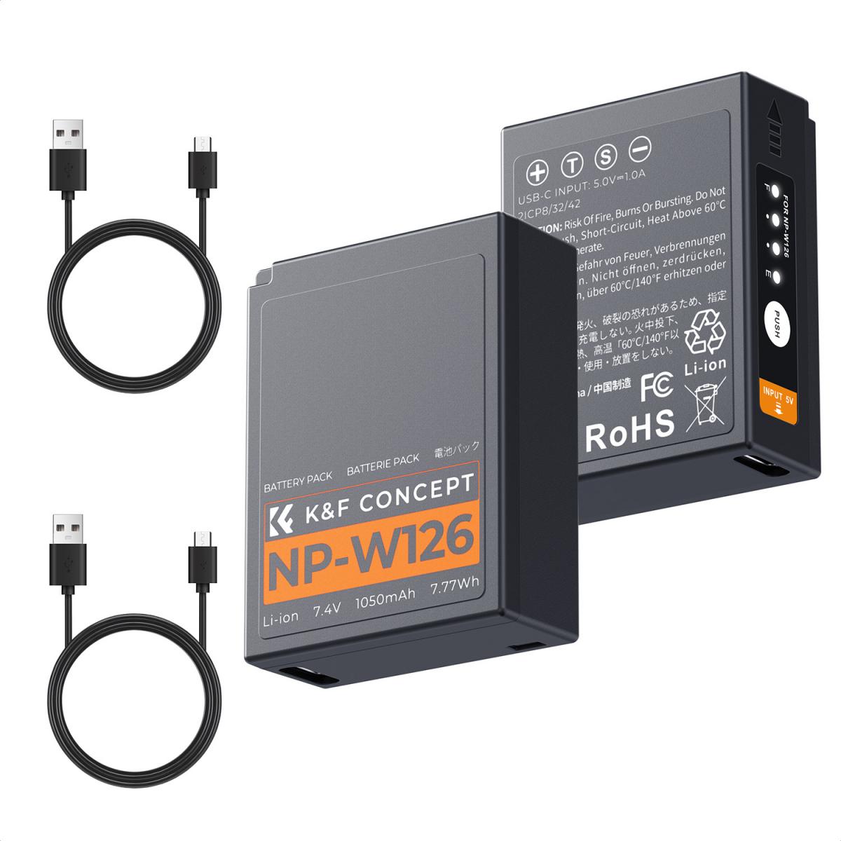 NP-W126S Battery 1050mAh USB-C for Fujifilm - K&F CONCEPT
